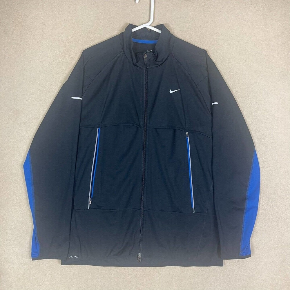 Nike Sweatshirt Adult Extra Large Black Full Zip Swoosh Dri Fit Mock Neck Mens